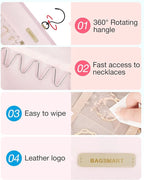 BAGSMART Hanging Jewelry Organizer Storage Roll with Hanger Metal Hooks Double-Sided Jewelry Holder for Earrings, Necklaces, 