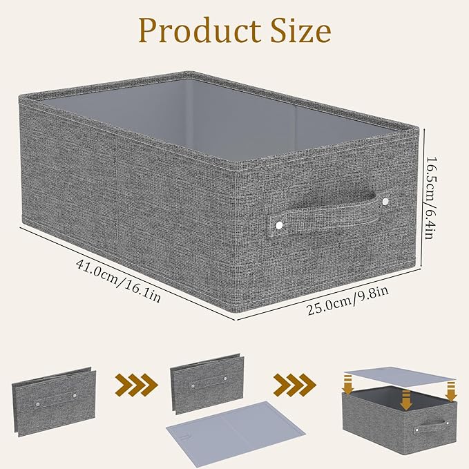 Collapsible Storage Boxes Bins, Fabric Laundry Baskets, Cube Organizer Bins for Organizing Home, Office and Closet, Grey, 3 P