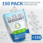 Silica Gel Packets 5 Gram 150 Pack, Color-Indicating Rechargeable Desiccant Packs Moisture Absorber for Food Storage, Electro