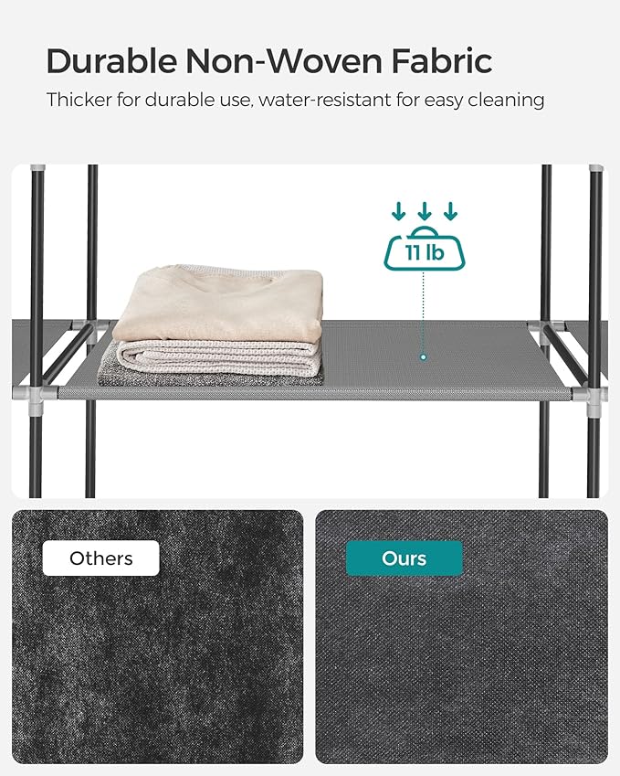 SONGMICS Portable Closet, Wardrobe Closet Organizer with Cover, 3 Hanging Rods and Shelves, 4 Side Pockets, 51.2 x 17.7 x 65.