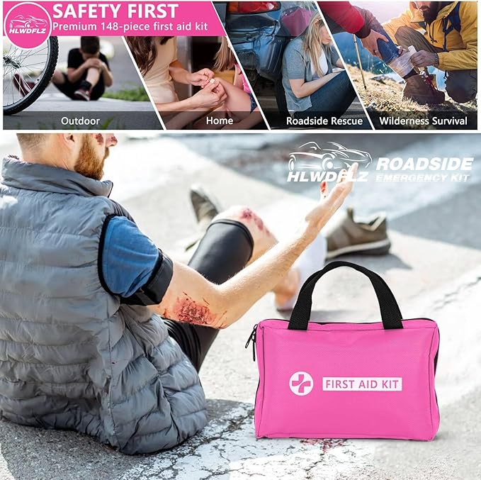 Car Emergency Kit with Portable Air Compressor - Roadside Assistance Emergency Kit with Jumper Cables, First Aid Kit, Auto To