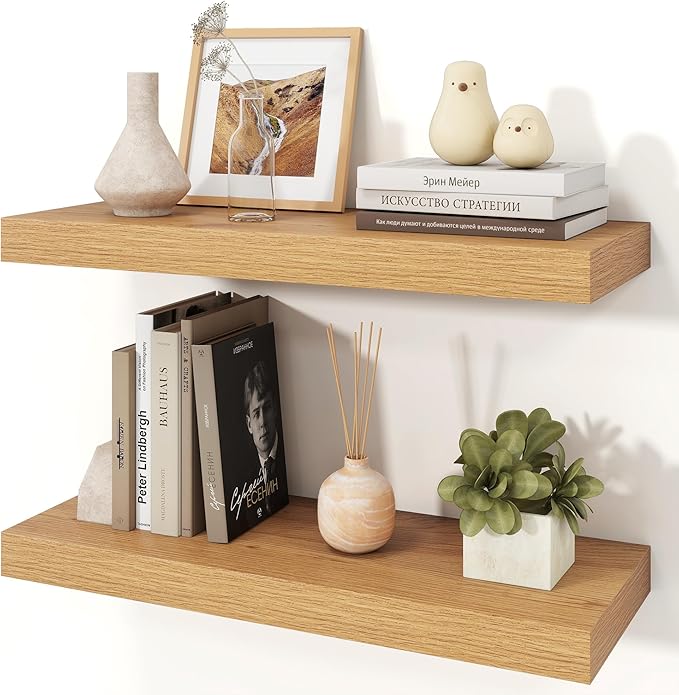 Floating Shelves for Wall, 9.3" Deep Wall Mounted Wood Shelves for Bathroom, Bedroom, Living Room, Kitchen, Hanging Shelf for