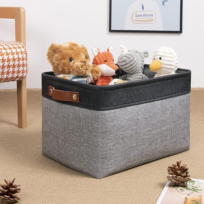 DULLEMELO Canvas Storage Bin with Handles, Fabric Bins for Shelves, Bedroom, Office,Nursery,Fabric Storage Baskets for Toys, 
