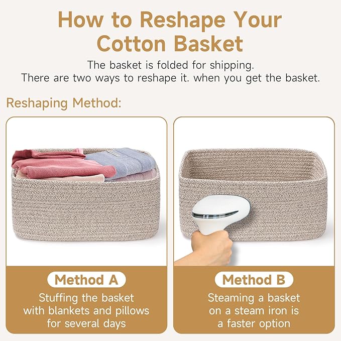 3-Pack Storage Baskets for Organizing | Woven Shelf Toy Basket | Rope Baskets for Gifts Empty | Closet Organizer Bins with Ha