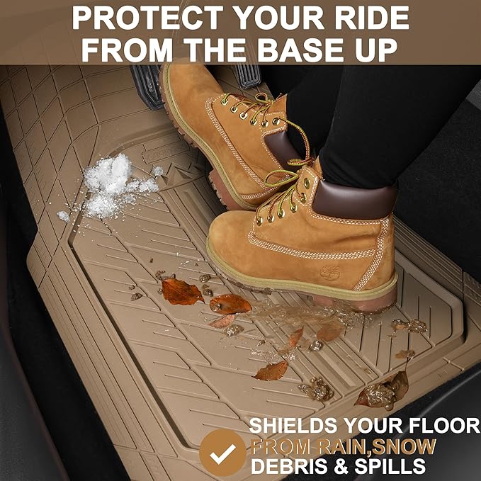 CAR PASS Heavy Rubber Car Floor Mats, Deep Waterproof Car Mats All Weather, Universal Trim-to Fit Automotive Floor Mats for Car SUV Truck Van, Durable Floor Liners All Beige
