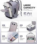 LOVEVOOK Large Travel Backpack for Women, 50L Carry on Backpack Airplane Approved, TSA Personal Item Travel Bag for Women fit