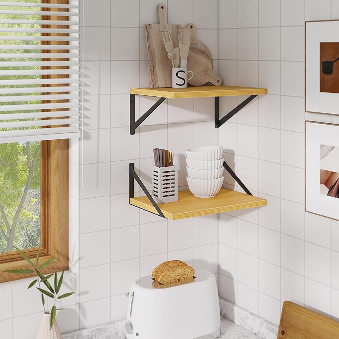Deep Floating Shelves,16" Wx10 D Floating Shelves for Wall Set of 2,Heavy Duty Wood Floating Shelf with Metal Bracket,Wall Mo