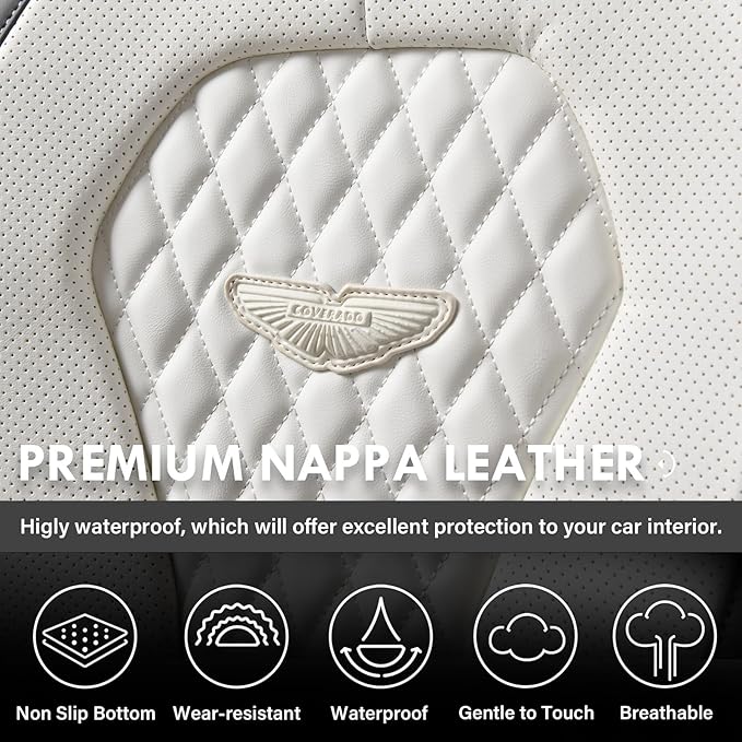Coverado Seat Covers, Car Seat Covers Full Set, White Car Seat Cover, Car Seat Cushion Waterproof, Front Seats Back Seat Cove