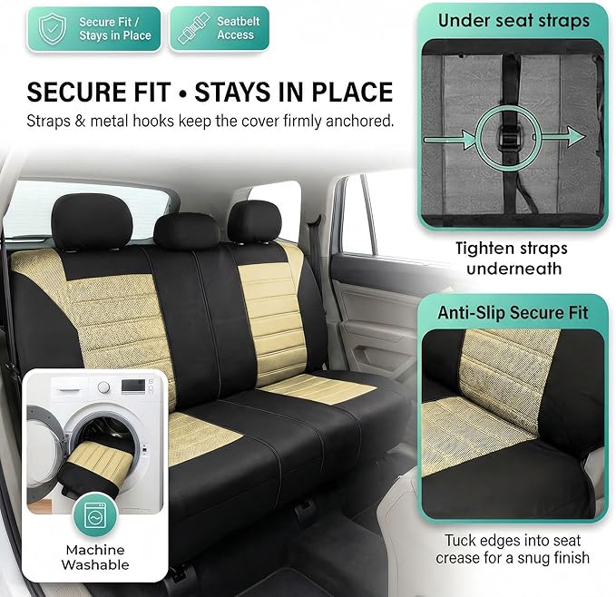 FH Group Automotive Car Seat Covers Rear Set Premium 3D Air Mesh Seat Covers, Airbag Compatible and Split Bench Cover Univers