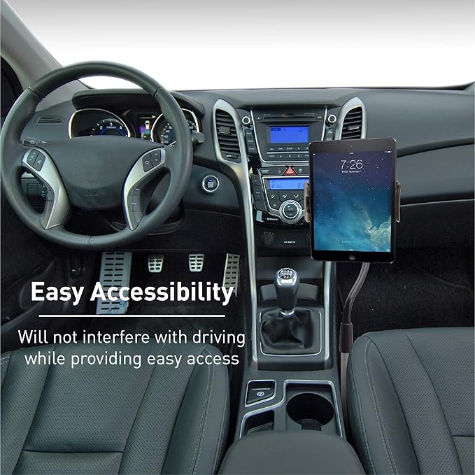 Macally Car Seat Rail Mount - Super Secure Tablet and Phone Holder for Car, Truck, and Any Vehicle - Adjustable Gooseneck iPad Mount - Works With All iPad, iPhone, Tablets