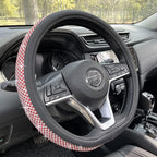 PINCTROT D Shaped Bling Comfy Steering Wheel Cover with Jumbo Crystal Rhinestones, Anti-Slip Diamond Leather, Flat Bottom 14.5-15 Inch (Red)