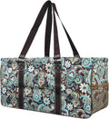 NGIL Extra Large Utility Tote Reusable Grocery Organizing Bag Oversized Collapsible for Storage, Picnic,Car, Beach (Teal Paisley-Brown)