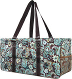 NGIL Extra Large Utility Tote Reusable Grocery Organizing Bag Oversized Collapsible for Storage, Picnic,Car, Beach (Teal Paisley-Brown)
