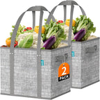 Fab totes Reusable Grocery Bags, Large Foldable Shopping Tote Bags with Reinforced Handles & Hard Bottom,2 Pack, Grey