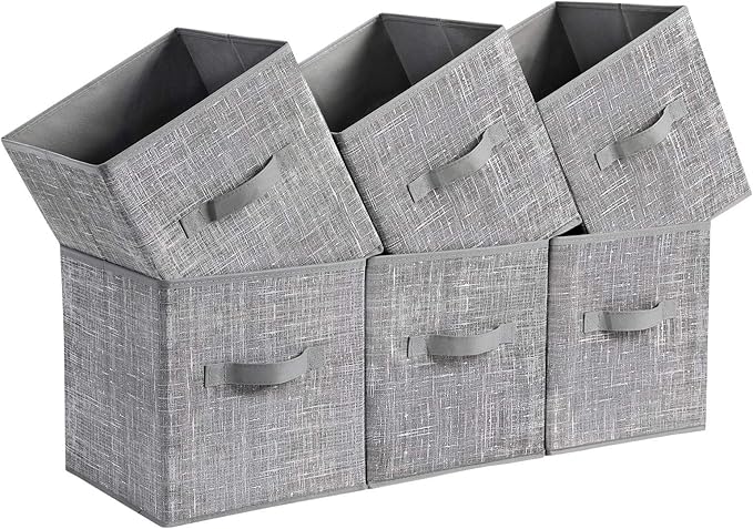 SONGMICS Storage Cubes, 11-Inch Non-Woven Fabric Bins with Double Handles, Set of 6, Closet Organizers for Shelves, Foldable,