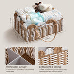 HBlife Large Baby Diaper Caddy, Paper Rope Storage Baskets Nursery Bin with Removable Divider, Portable Car Organizer for Dia
