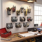 6 Set Pegboard Accessories Wall Organizer Peg Board Baskets and Cups Black Metal Pegboard Baskets and Wire Mesh Cup with Ring