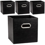 PRANDOM Leather Foldable Cube Storage Bins 11x11 inch [4-Pack] Fabric Storage Baskets Cubes Drawer with Cotton Handles Organi
