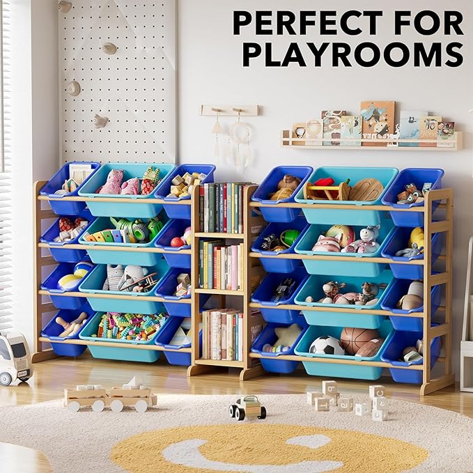 SpaceAid Large Toy Storage Organizer with 24 Bins and 3 Shelves, Toy Organizers Storage Bookshelf, Kids Bin Shelf Box Bookcas