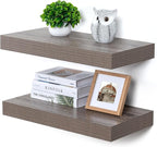 Deep Floating Shelves | 24 Inch Grey Floating Shelves Set of 2 | 12 Inch Deep Rustic Wood Shelves for Wall | 24" W x 12" D Gr