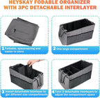 HEYSKAY Car Seat Organizer-Passenger Seat Organizer, Collapsible Small Car Seat Organizer for Console Front/Back, Car Caddy with 4pc Drink Holders Automotive Backseat Organizer for Kids