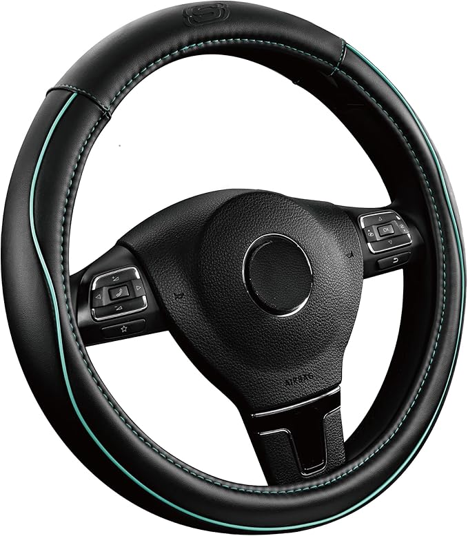 Skechers Memory Foam Steering Wheel Cover,Piping Microfiber Leather Steering Wheel Cover Sporty Universal Fit 14" 1/2-15" Car