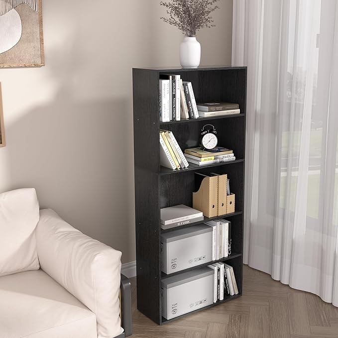 5 Tier book shelf,5 Cube Storage Organizer,5 Tier Cube Low Bookcase Freestanding Storage Display Organizer, 54 Inch Versatile