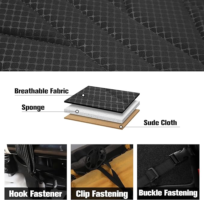 CAROMOP Luxury Faux Leather&Fabric Car Seat Covers 2 Front Seats with Breathable 3D Foam Back Support, Universal Seat Covers 