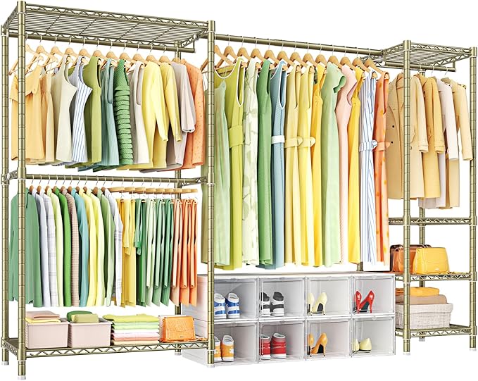 Ulif E10 Clothes Rack（With Stretchable Hanger Rod）Freestanding Clothing Racks for Hanging Clothes，Adjustable Closet Organizer