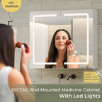 DICTAC Bathroom Medicine Cabinet with Mirrors and Led Lights 27.6x23.62 inch Double Doors Wall Mounted Mirror Cabinet with St