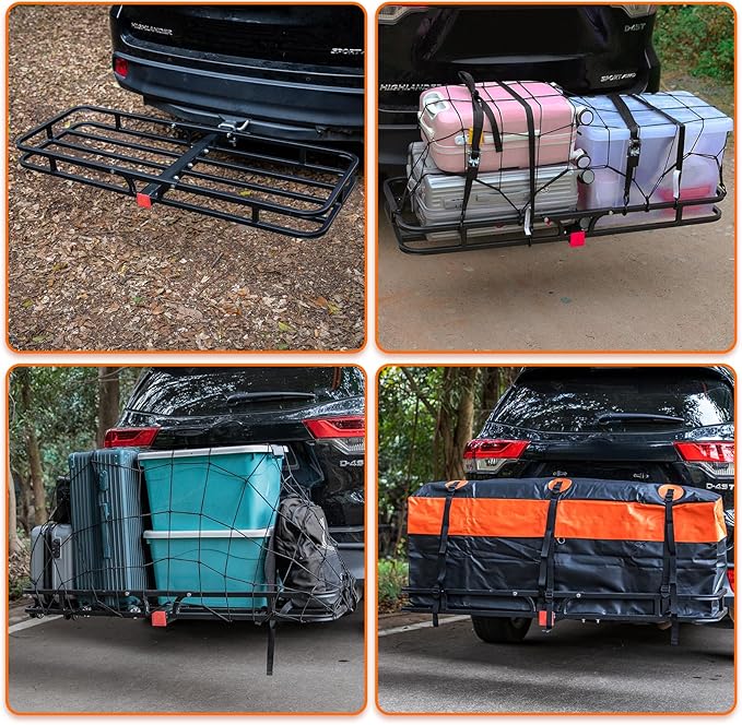 WEIZE 53" x 19" Hitch Mount Cargo Carrier Basket 500LB Capacity with Hitch Stabilizer, Waterproof Bag, Net & Straps, Fits 2" Receiver for Car SUV, Steel Construction