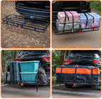 WEIZE 53" x 19" Hitch Mount Cargo Carrier Basket 500LB Capacity with Hitch Stabilizer, Waterproof Bag, Net & Straps, Fits 2" Receiver for Car SUV, Steel Construction