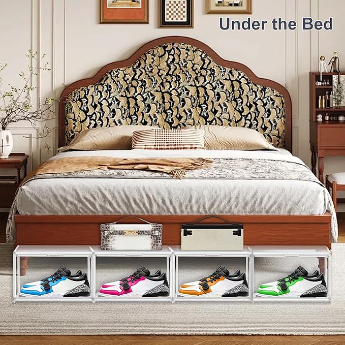 1 Pack Clear Shoe Boxes Size 11 Shoe Storage Organizer for Closet Stackable Shoes Rack Handbag Organizer Plastic Sneaker