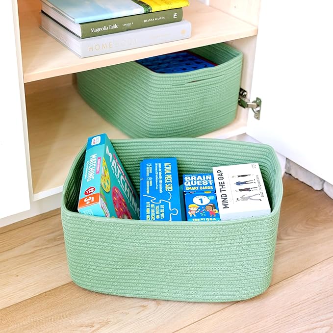 NaturalCozy Storage Baskets 16.8”x13”x7.6” Cotton Rope Woven Baskets for Organizing 3-Pack | Toy Storage Bins | Basket for Sh