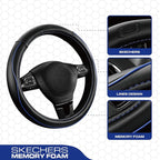 Skechers Memory Foam Steering Wheel Cover,Piping Microfiber Leather Steering Wheel Cover Sporty Universal Fit 14" 1/2-15" Car