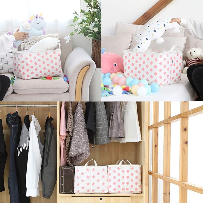 Sea Team Collapsible Canvas Fabric Storage Basket with Handles, Rectangle Waterproof Storage Bin, Box, Cube, Foldable Shelf B