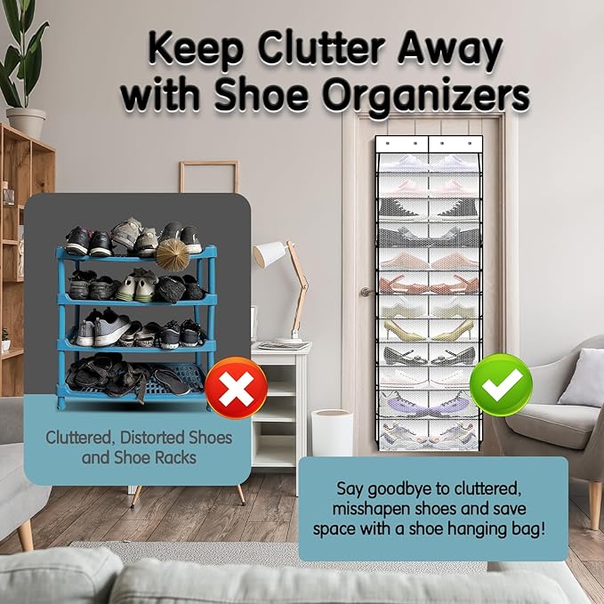 Kotkn Over The Door Shoe Organizer with 12 Large Breathable Pockets - Durable Hanging Storage for the Entire Family's Shoes (
