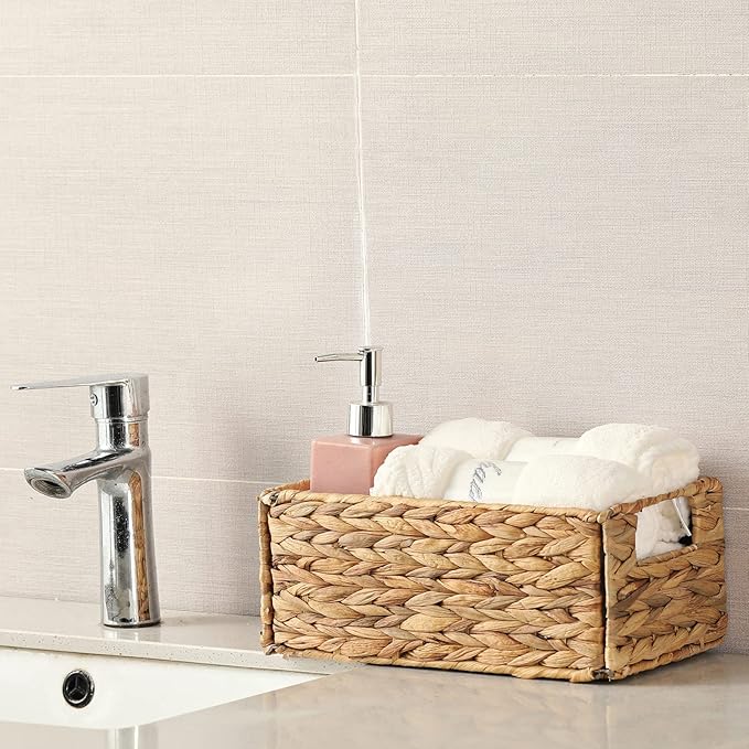 Vagusicc Wicker Storage Basket, Set of 2 Hand-Woven Storage Baskets for Organizing, Small Wicker Basket for Toilet Paper, Fol