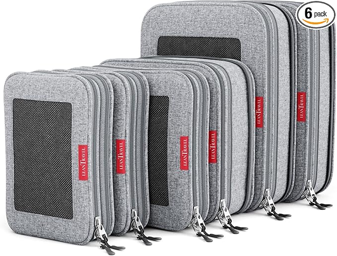 LeanTravel Premium Compression Packing Cubes for Travel - Suitcase Organizer Bags with Double Zipper & Breathable Mesh Panel 