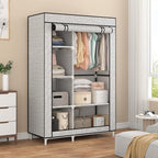 Calmootey Portable Closet Organizers, Clothing Storage, Wardrobe with 6 Shelves and Hanging Rod, Non-Woven Fabric Cover with 