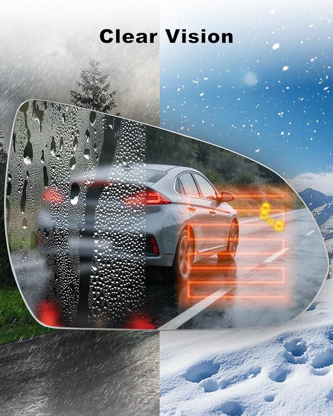 Heated Mirror Glass Passenger Side Fit for Hyundai Ioniq 2017-2022 Elantra 2017-2019, Blind Spot Detection Mirror Glass Repla