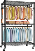 FUTASSI P1 Plus Rolling Clothes Rack, 22mm Diameter Heavy Duty Garment Rack with Wheels, Portable Closet Wardrobe with Double