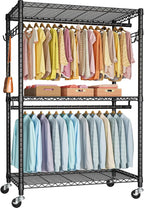 FUTASSI P1 Plus Rolling Clothes Rack, 22mm Diameter Heavy Duty Garment Rack with Wheels, Portable Closet Wardrobe with Double