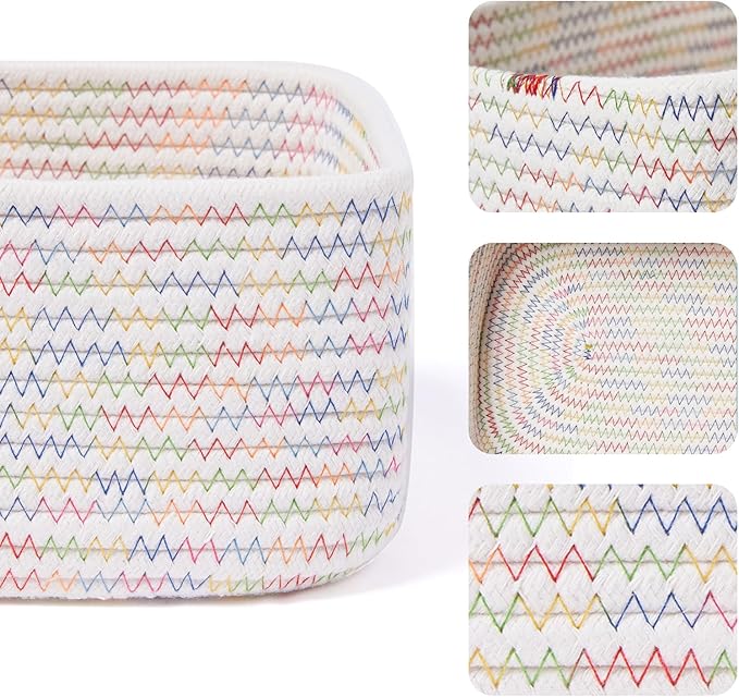 MiniArk Small Storage Baskets for Organizing | Closet Organizer Bins | Shelf Toy Basket | Woven Rope Baskets | Cube Decorativ