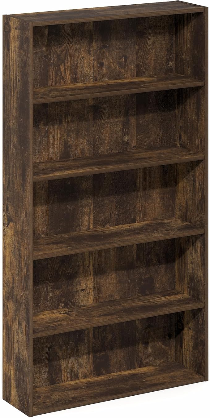 Furinno Basic Book Shelf, 5-Tier Bookshelf, Storage Organizer Bookcase with Open Shelf, 7 x 24 x 44, for Living Room, Bedroom