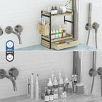2-Tier Wood Bathroom Counter Organizer, Countertop Organizer with Drawer and Storage Basket, Bathroom Sink Organizer for Vani