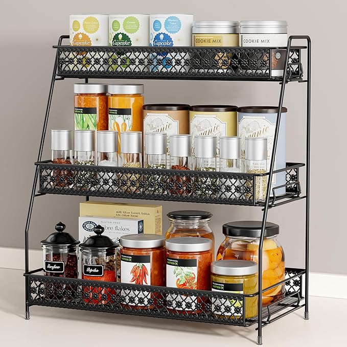 Vintage 3 Tier Spice Rack Organizer for Kitchen Counter, Bathroom Counter Organizer, 3 Tier Bathroom Counter Organizer for Sp