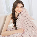 Admitrack Chunky Knit Blanket Throw, 100% Hand Knit Chenille Throw Blanket for Sofa & Home Decor, Soft and Cozy Knitted Throw