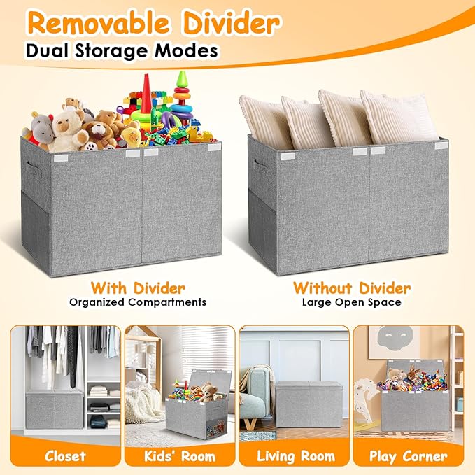 Large Toy Storage Box with Lid Upgraded Toy Chest Organizer with Removable PP Divider Foldable Toy Bin for Kids Boys Girls Li