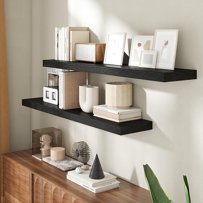 48 Inch Floating Shelves for Wall, 8 Inch Deep Floating Shelf for Storage & Display, Rustic Wall Mounted Shelf with Invisible